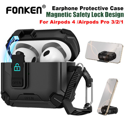 Fonken Khóa An Ninh Từ Tính Vỏ Bảo Vệ Tai Nghe Cho AirPods 4 AirPods Pro / 3 / 2 / 1 Có Chân Đế Điện Thoại
