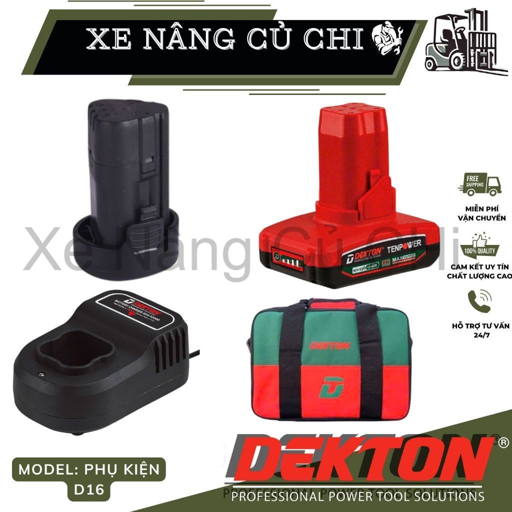 Phụ kiện D16 Dekton, Sạc D16-S2000, Pin 2.5Ah D16-B2500TP, Pin 4Ah D16-B4060PRO,DK-TBG02, vỏ nhựa ch