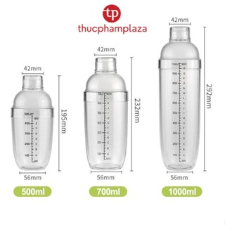 Bình Lắc Shaker Nhựa Trong Pha Chế Bằng Nhựa Vạch Chia Thể Tích màu Đen dễ nhìn nhiều thể tích