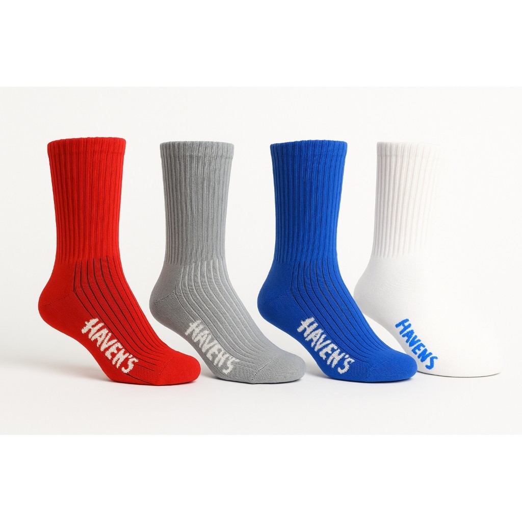 TẤT 4 MÀU DỆT KIM TRƠN IN CHỮ HAVEN'S