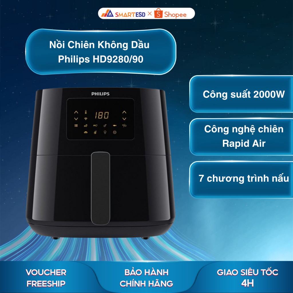 Nồi Chiên Không Dầu Philips HD9280/90 - Điều chỉnh qua App - Bảo hành chính hãng 24 tháng
