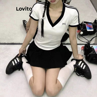 Lovito Áo thun thông thường Áo thun nơ màu trơn cho nữ LNE69299