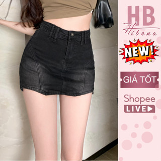 Chân váy jean nữ denim dáng ngắn Y2K, quần bò có lót trong dáng chữ A màu xanh Retro và đen V12