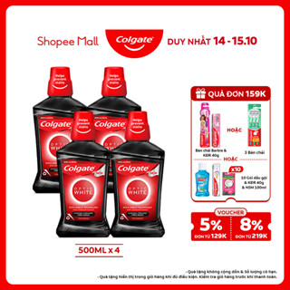Bộ 4 Nước súc miệng Colgate trắng răng Optic White than hoạt tính bạc hà the mát 500ml/chai