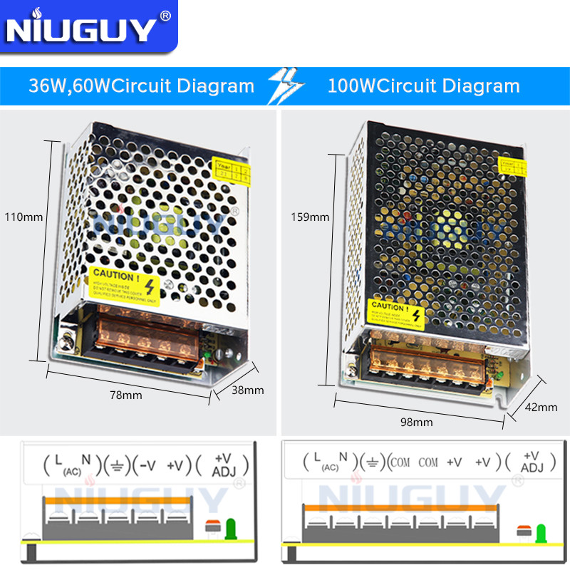 60W 200W 250W 360W 500W LED Power Supply DC12V 24V Lighting Transformer