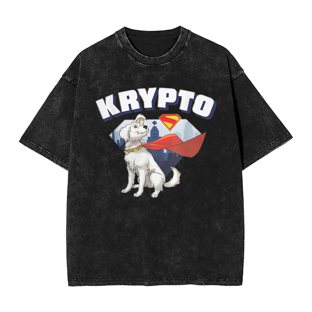 DC Supergirl Krypto the Superdog In Đồ Họa Nam Nặng 100% Cotton Rửa Quá Khổ Đau Khổ Áo Thun Tay Ngắn