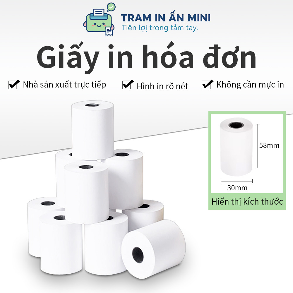 GIẤY IN NHIỆT (THERMAL PAPER) 58x30 / 57x30 — Phù hợp với tất cả các máy in mini