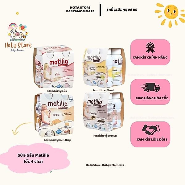 [Tem phụ chính hãng] [Lốc 4 chai 200ml] Sữa bầu Matilia Pháp - Mẹ khỏe, bé thông minh