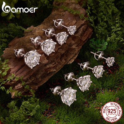Bamoer Bạc 925 Moissanite Bông Tai Sáu Móng Vuốt Có Giấy Chứng Nhận Trang Sức Thời Trang Cho Nữ Quà Tặng