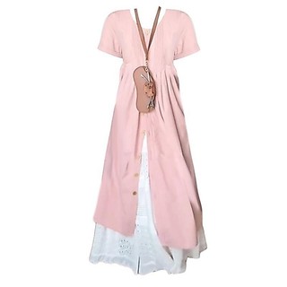 【Bess's house-bigsize】 Váy hồng+trắng 2 dây dáng dài, set bigsize nữ sang chảnh, giảm béo eo cao hai mảnh
