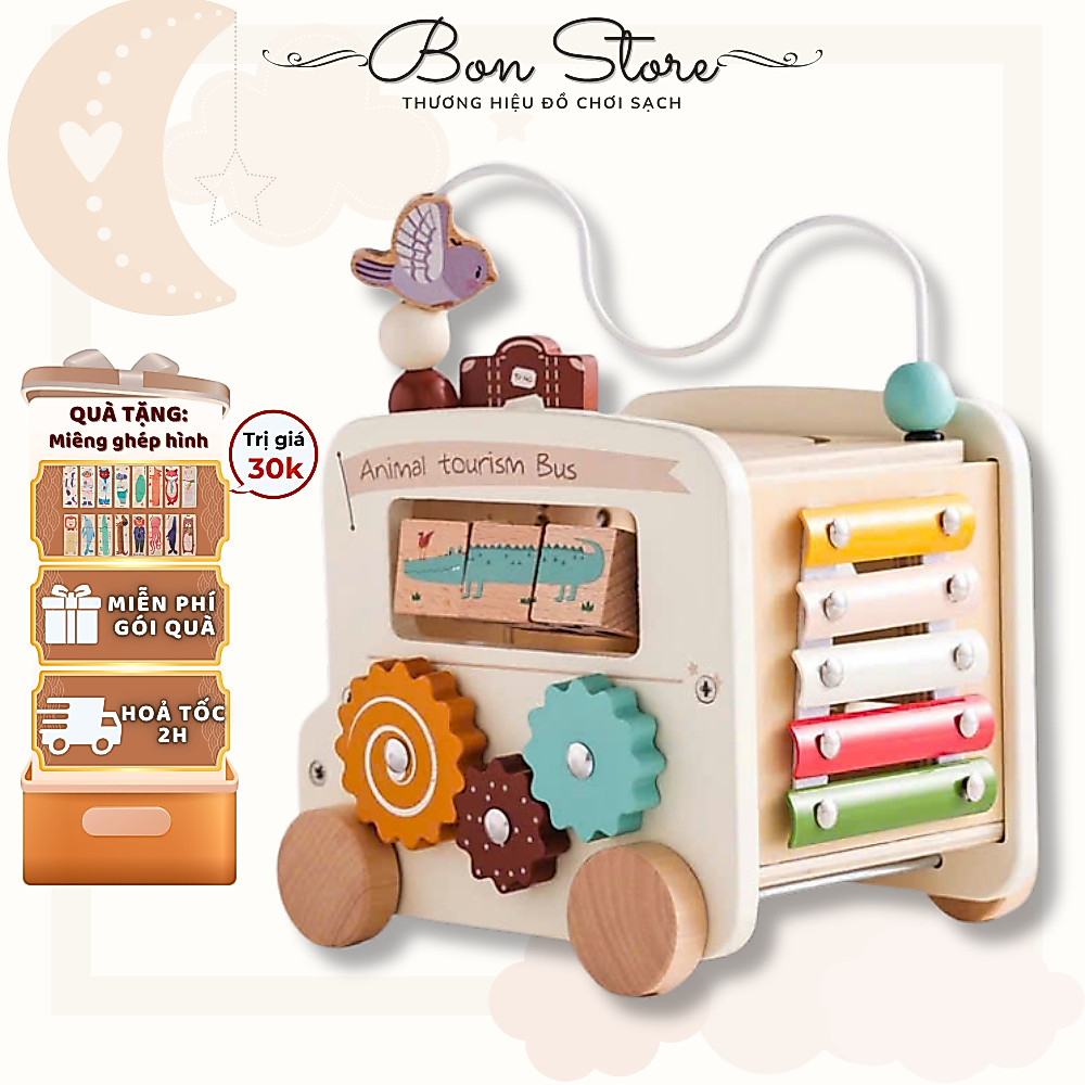Đồ Chơi Hộp Bận Rộn Busy Box Gỗ 6 in 1 Đồ Chơi Nhận Thức Giáo Dục Sớm Montessori Cho Trẻ Em Từ 6 thá