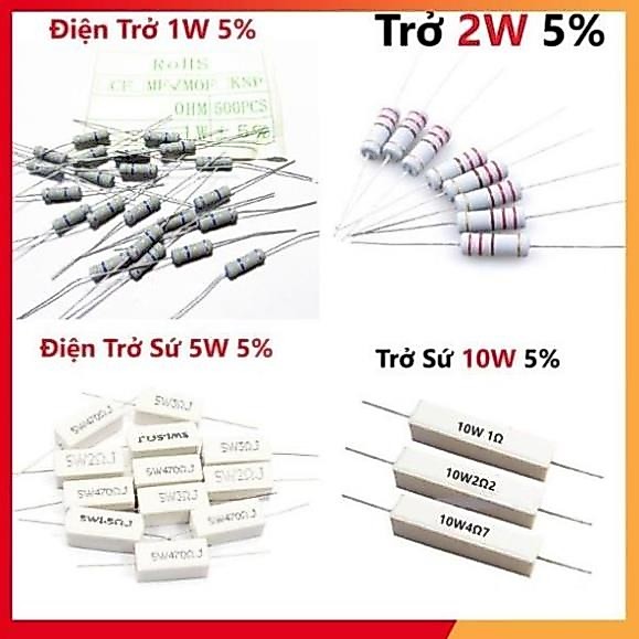 [1K - 10K] Điện Trở Công Suất 1W 2W sai số 5%, 1K, 2K2, 3K3, 4K7, 10K. Điện trở Sứ Chân Cắm - Chất L