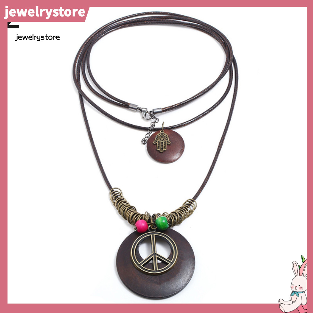 JET Vintage Nữ Trang Sức Lá Rồng Gỗ Vòng Cổ Nhiều Lớp Áo Len Dây Chuyền