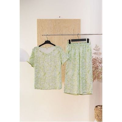 Đồ bộ mặc nhà trung niên SUNFLY lanh mát mềm áo cộc quần ngố SP2264