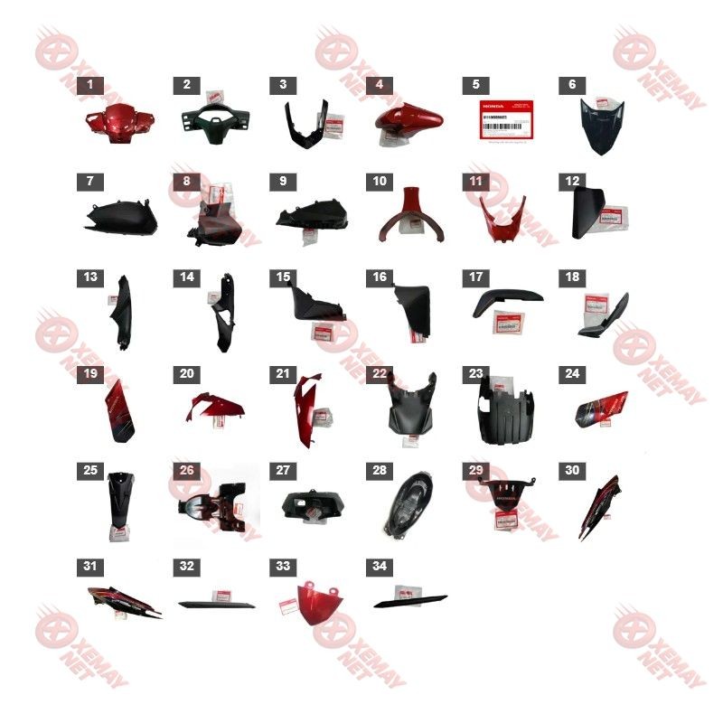 Bộ Nhựa - Dàn Vỏ - Dàn Áo Air Blade 110 Năm 2008 Màu Đỏ - R313 A3