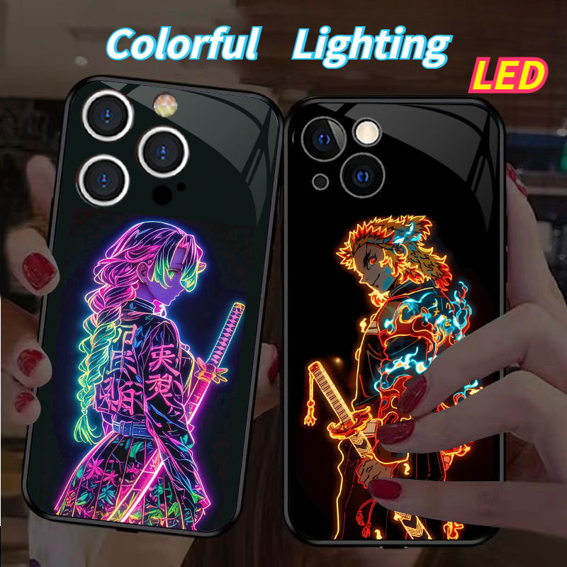 Anime kính LED ánh sáng phát sáng vỏ điện thoại Vỏ bảo vệ IPhone 16promax 16pro 16 15 15Promax 15pro