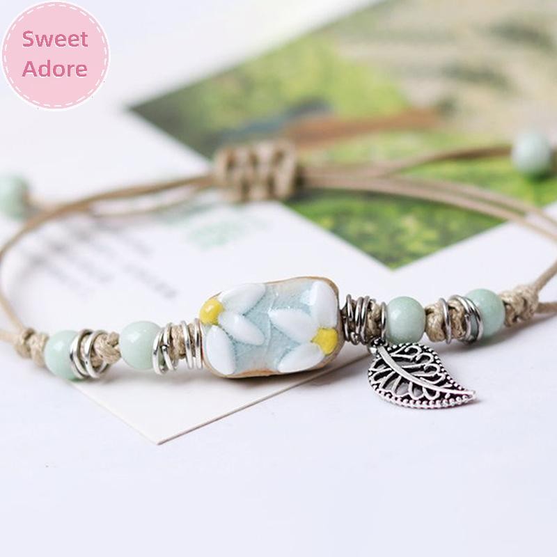 Vòng tay boho hoa hướng dương và lá gốm, style vintage dân tộc Việt Nam