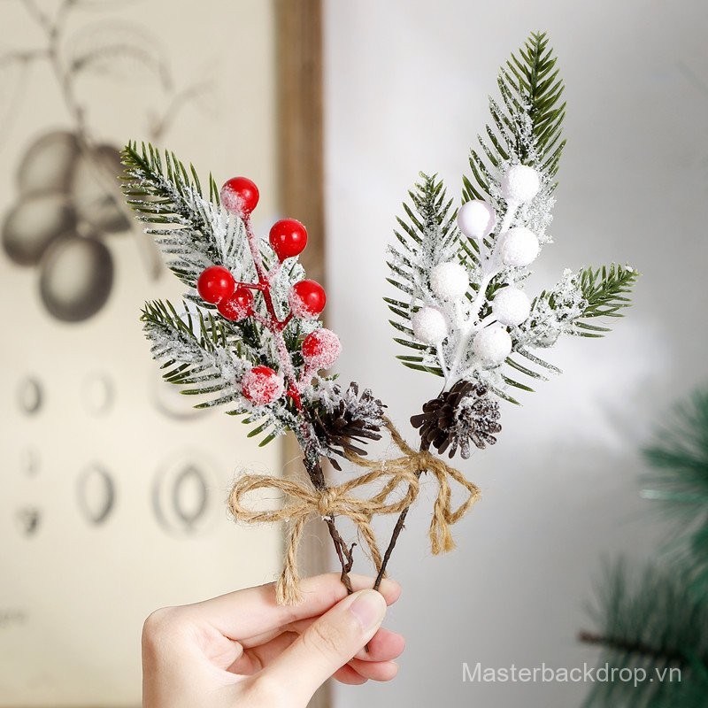Xuyên Biên Giới Giáng Sinh Mô Phỏng Nón Nhánh Cây Thông Tuyết tùng Kim Berry Đỏ Nhánh Trái Cây Ngày 