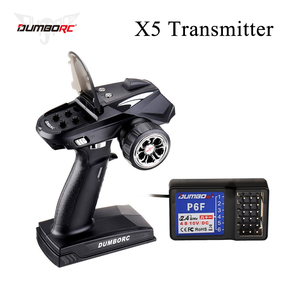 Bộ điều khiển vô tuyến RC phát DUMBORC X5 2.4G 5CH với đầu thu P6F cho thuyền xe RC