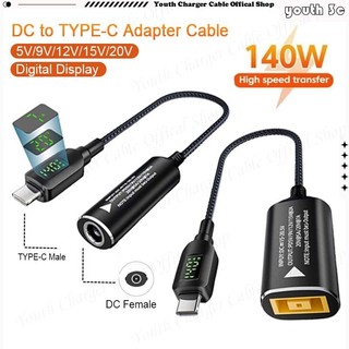  Bộ chuyển đổi DC sang Type C với màn hình kỹ thuật số PD140W Đầu nối bộ chuyển đổi cáp sạc USB-C 5V   9V   12V   15V   20V Cáp chuyển đổi nguồn cho máy tính xách tay   điện thoại   tai nghe 