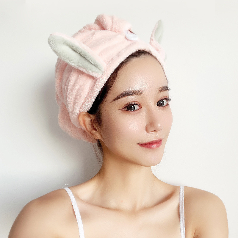 Hot Sale#Cute Bunny Ear Quick-Dry Hair Towel for Bathroom Shower, Home Use Hair Drying Towel, Absorb