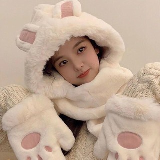  Mũ lông tai gấu thỏ kèm khăn quàng cổ 3 trong 1 ấm áp  ngocanhngocanh98     tay k gấu   
