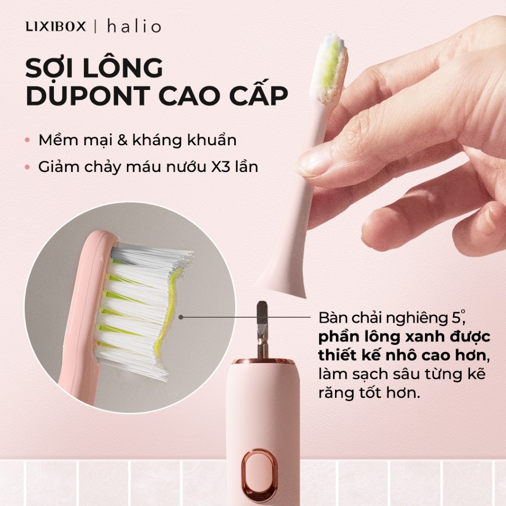 Set 3 đầu Halio Sonic SmartClean bàn chải đánh răng điện Lông Mềm, sạch sâu Halio Sonic SmartClean E