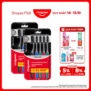 Bộ 10 Bàn chải Colgate SlimSoft Charcoal than hoạt tính kháng khuẩn siêu mềm mảnh