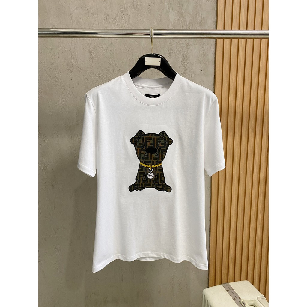 FENDI Áo thun cổ tròn nam nữ 100% cotton thiết kế cao cấp in chữ thời trang xuân thu tay raglan 9BXD
