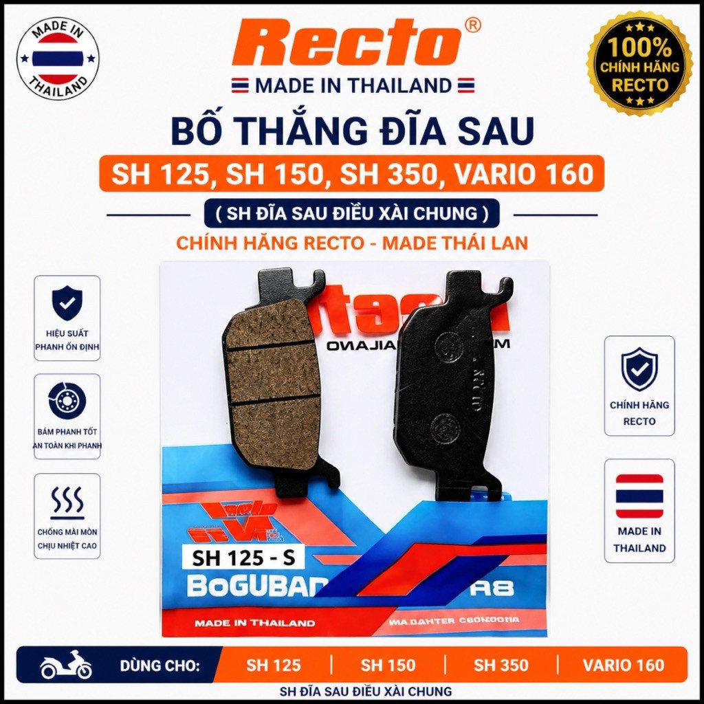 Bố Thắng Đĩa Sau SH 125,SH 150,SH 350,Vario 160 (Các đời Sh đĩa sau điều xài chung) Chính Hãng Recto