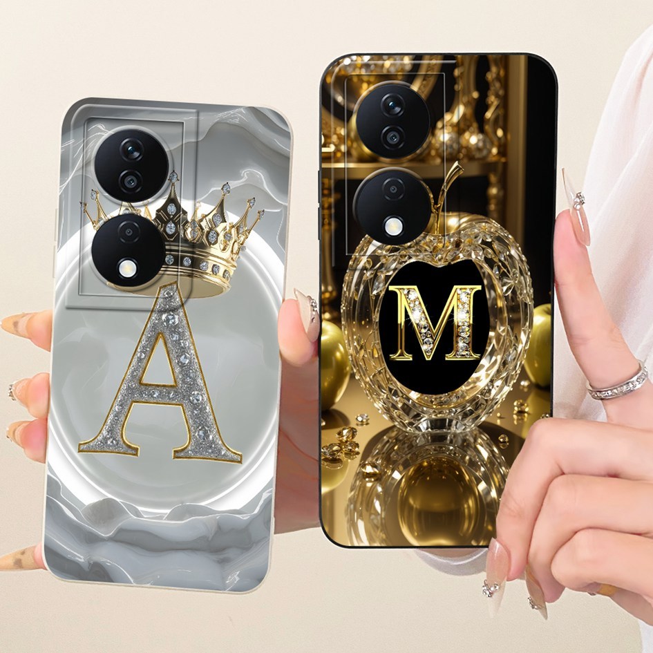 Dành Cho Honor X7b Vỏ CLK-LX1 CLK-LX2 CLK-LX3 Crystal Initials Letters Crown Soft Silicone Cover Cho