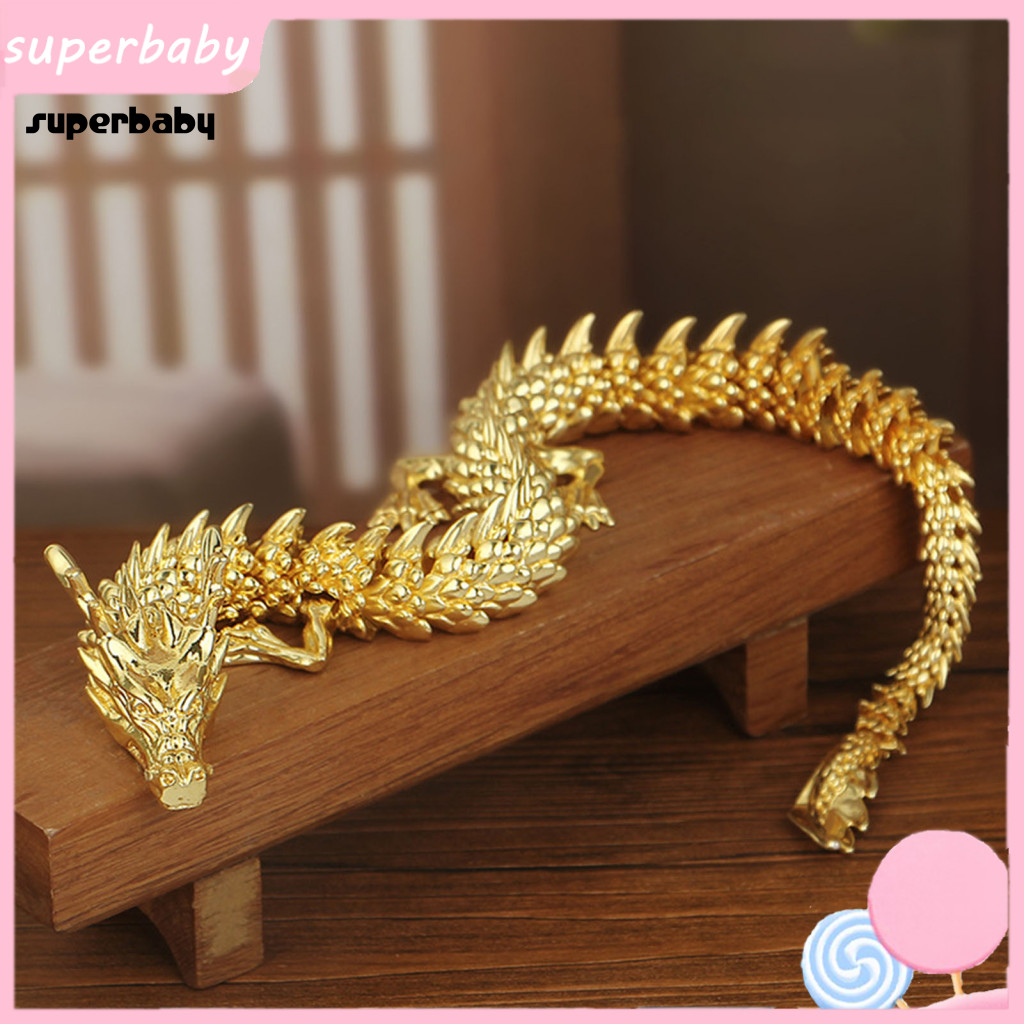 (Superbaby) Tượng Rồng Vàng Trang Trí Đông Loong Hợp Kim Vàng Tượng Rồng Trung Quốc Có Khớp Di Chuyể