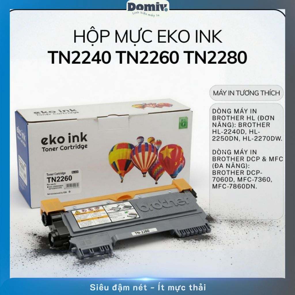 Hộp Mực Eko Ink TN2240 TN2260 TN2280 Cho HL2240D 2250DN 2270DW DCP7060D MFC7360 7860DN Đậm Nét DOMIV