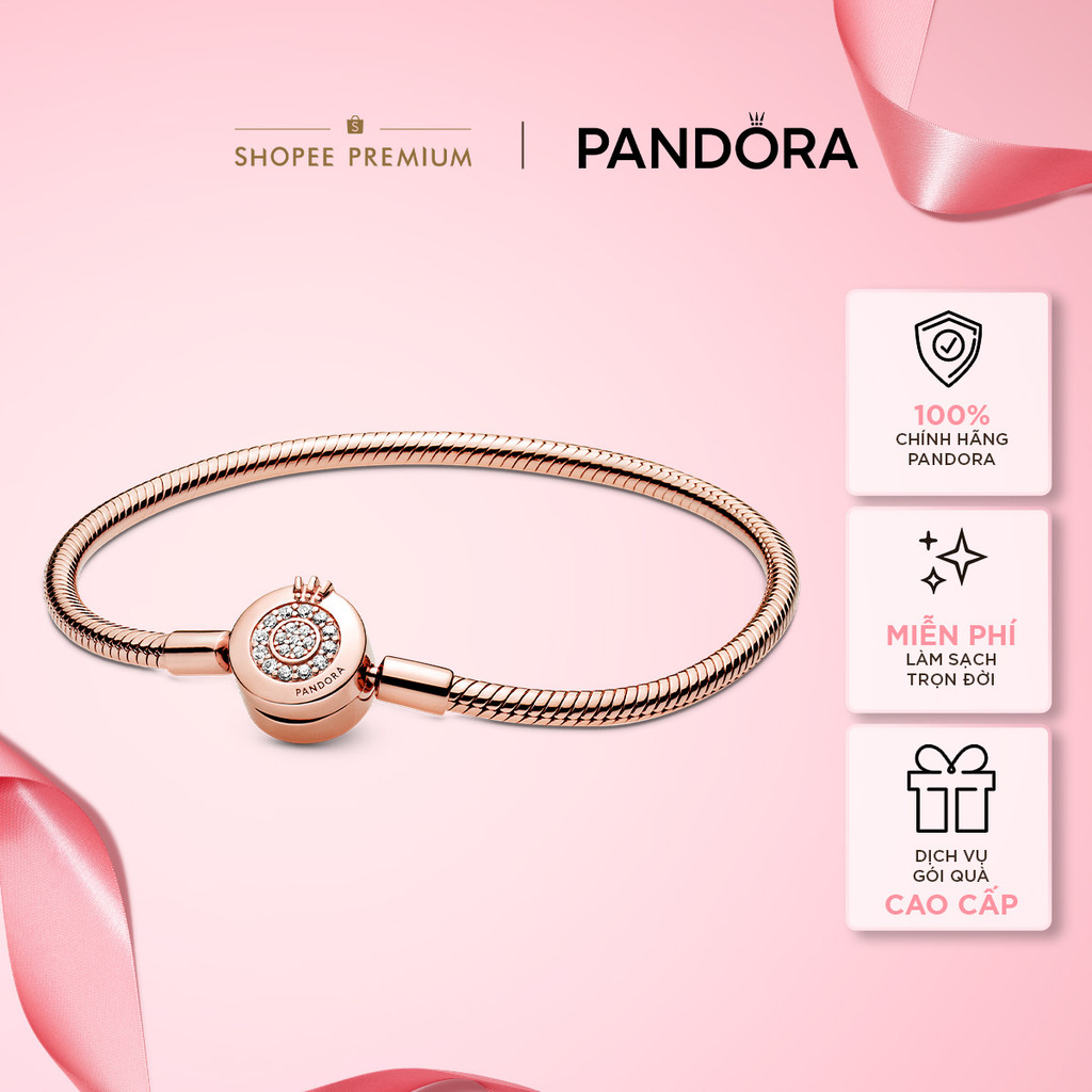 Vòng Tay Pandora Moments Phủ Vàng Hồng 14k Khóa Crown O - Pandora Moments Sparkling Crown O Snake Ch