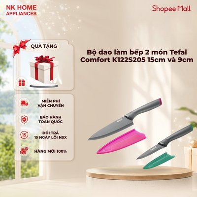 Bộ dao làm bếp 2 món Tefal Comfort K122S205 15cm và 9cm, chống gỉ, sắc bén - Bảo hành 24 tháng