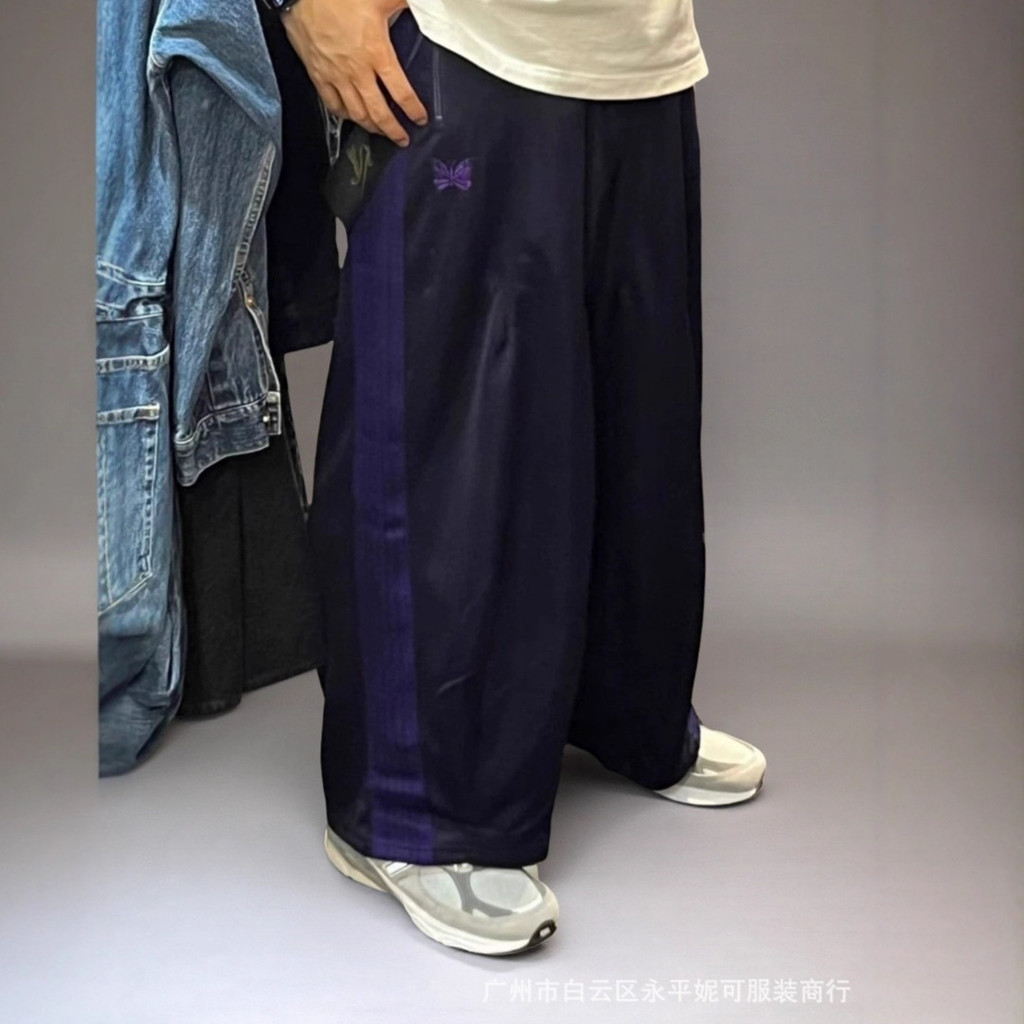 XNEE NEEDLES HD Wide Leg Track Pant Black and purple wide-leg butterfly pants with stand-up collar s