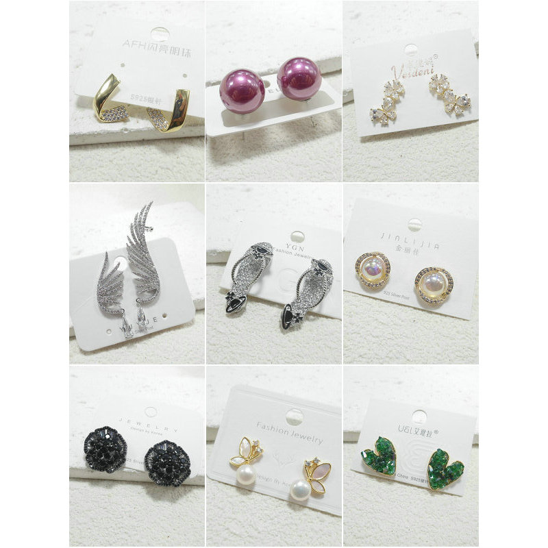 Giao hàng miễn phí ba mónTiêu đề viết nóBông tai bạc Zircon dát hầu hết 925 Bông tai nữ 64802