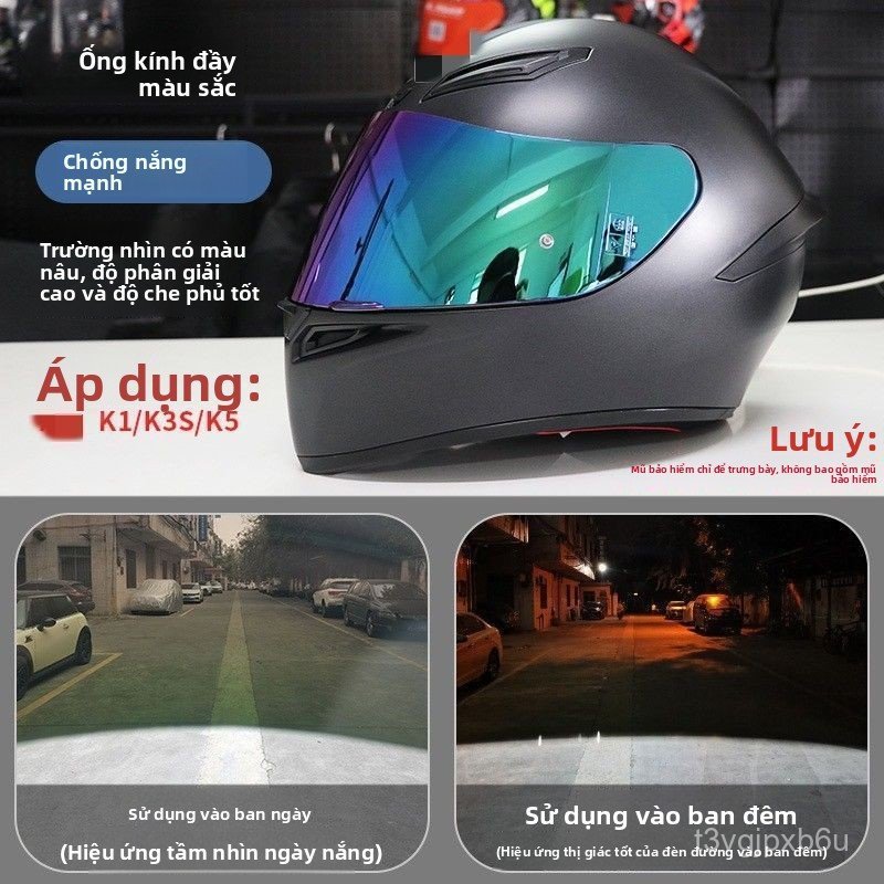 Kính mũ bảo hiểm AGV K1 K1S K3SV K5S tráng gương chống nắng gió bụi đi ngày đêm phụ kiện fullface xị