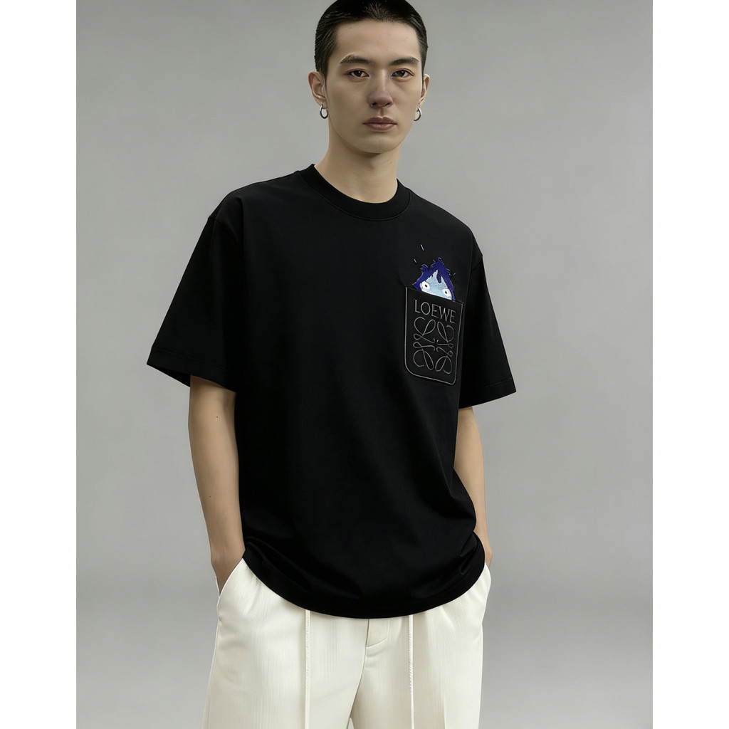 LOEWE Counter Phiên Bản Áo Thun Tay Ngắn Phong Cách Cặp Đôi Màu Sắc Tương Phản Áo Raglan Tay Mùa Xuâ