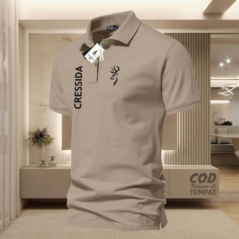 HITAM là mới.. Áo sơ mi Polo Distro Tay ngắn > > Áo thun Distro Cressida Text Logo Trái và Phải Đen 
