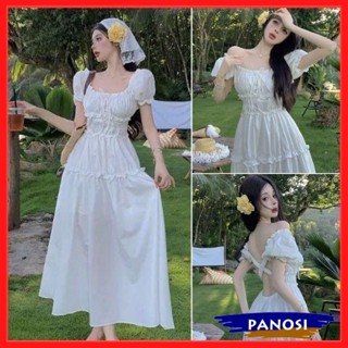 [KÈM KHĂN TUBAN] Váy maxi trắng dáng dài đi biển thiết kế hở lưng gợi cảm phong cách tiểu thư nhẹ nhàng V2-PANOSI