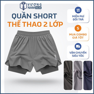  Quần đùi thể thao nam 2 lớp tập GYM chạy bộ vải dù gió túi sau để ĐT xẻ chữ V LOGO phản quang VNO173 