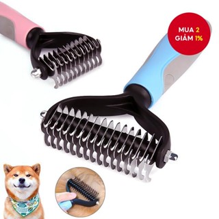 Công cụ tẩy lông hai mặt, bàn chải chải lông cho chó siêu rộng, và lược gỡ lông dài.