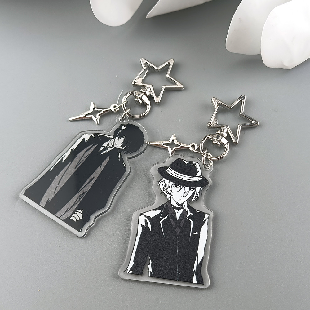 Anime BSD Dazai Osamu and Chuuay Keychain Bungou Stray Dogs Soukoku Inspiration Key Ring Cosplay Acc