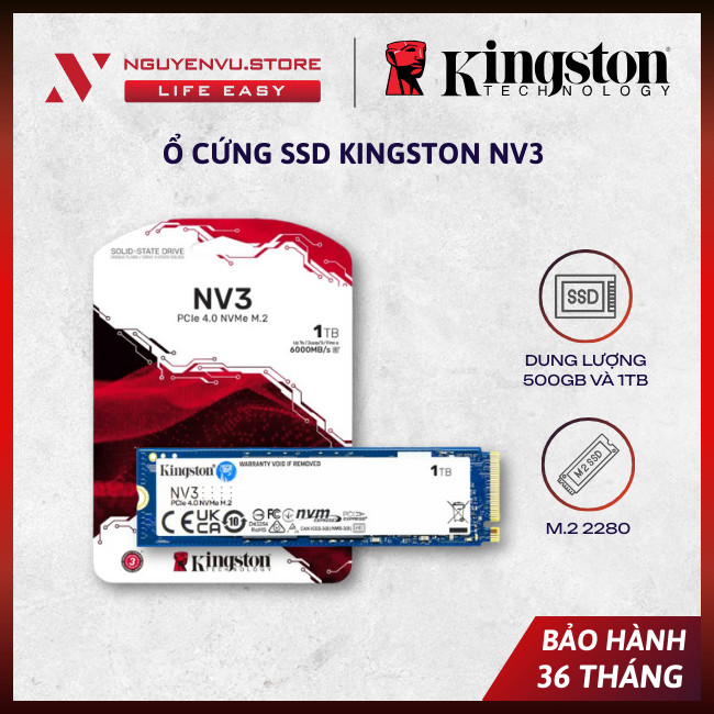 [FULL VAT] Ổ cứng SSD Kingston NV3 500GB/1TB (M.2 2280, Đọc 5-6.000MB/s, 3-4.000MB/s) - [BẢO HÀNH 60