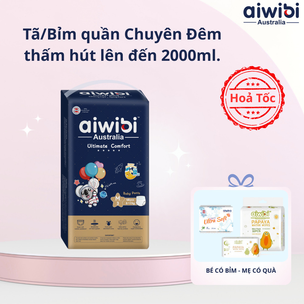 Tã/Bỉm quần cao cấp ban đêm Ultimate Comfort AIWIBI -Thấm hút vượt trội