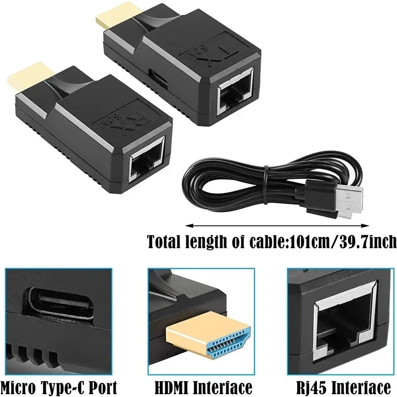 Bộ Khuếch Đại HDMI Qua RJ45 (Cáp Mạng) Kéo Dài 60m (HDMI To Lan)
