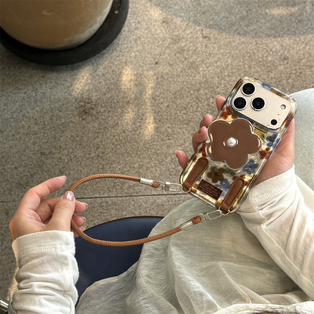 Hoa Cao Cấp Có Dây Đeo Tay Ốp lưng Di Động Tương Thích Cho iPhone 16 15 14 13 17 Pro Max iPhone 16 L