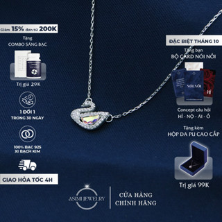 Dây chuyền bạc nữ Thiên Nga Swarovski Hồng & Xanh Asimi, Dây chuyền bạc Ý S925 sáng bền màu Swarovski DC37