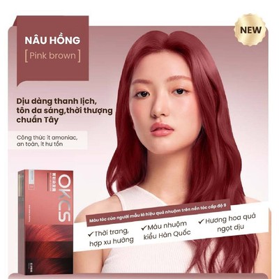 Kem Nhuộm Tóc OKCS màu Nâu Hồng chuẩn Salon không cần tẩy an toàn cho tóc